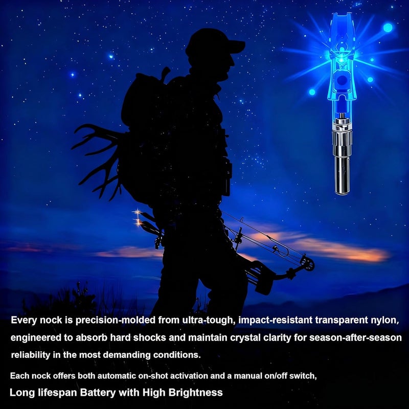 LightingU NoxDyn 12pcs X Lighted Nocks for Arrows with .205'' .232'' .244'' .248'' Inside Diameter with H, S, GT Bushings, High-Visibility Light Up Nocks with ON/Off Switch for Archery - Image 5